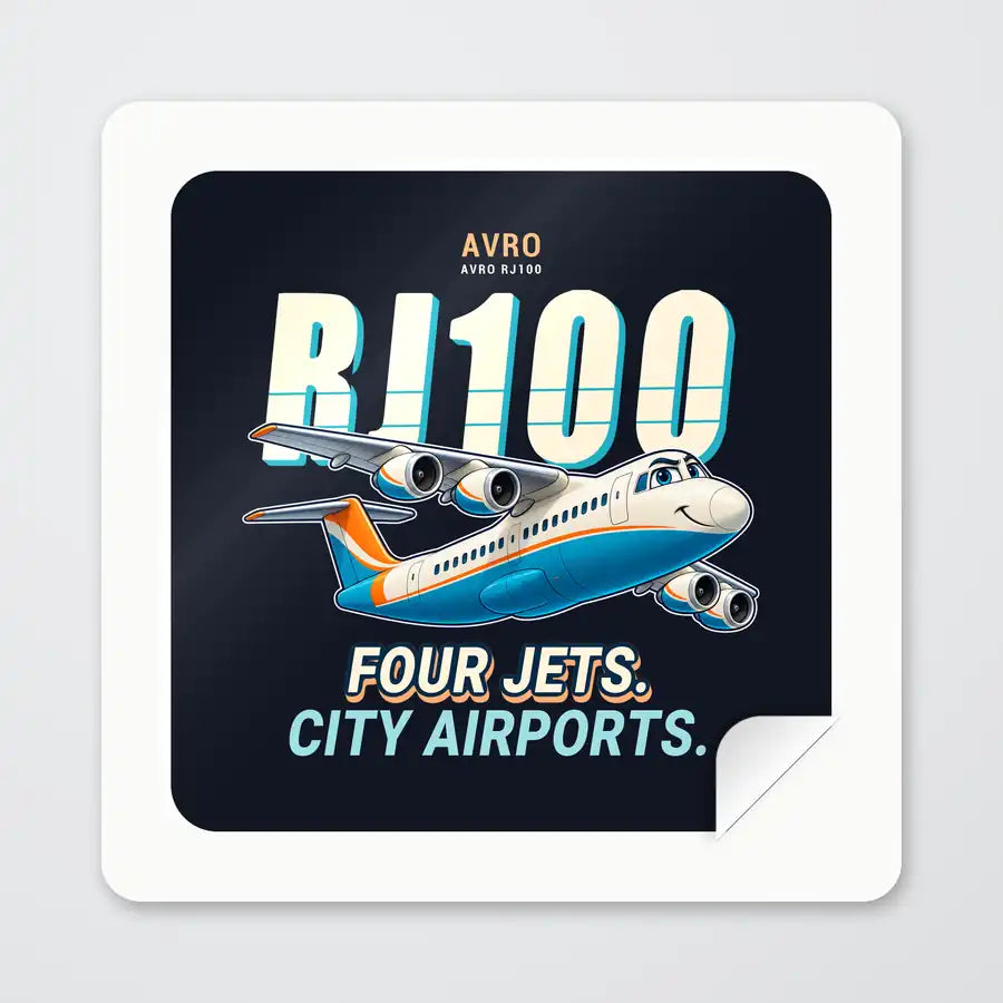 Avro RJ100 - Cartoon - Square Sticker - Peel