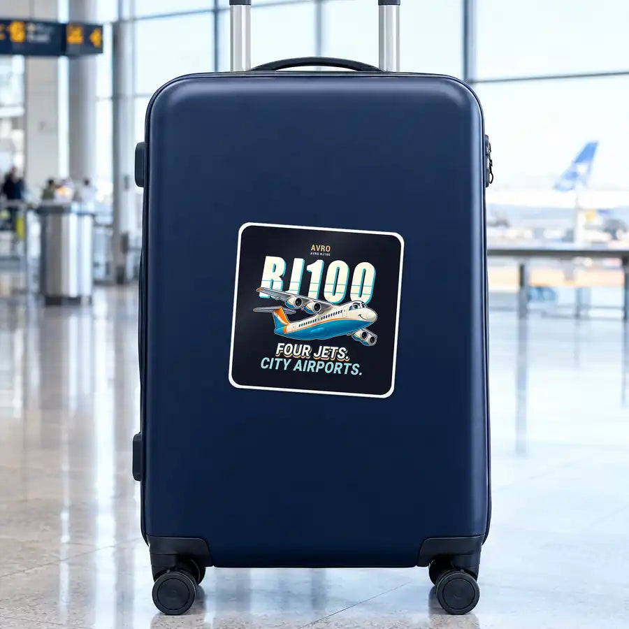 Avro RJ100 - Cartoon - Square Sticker - Suitcase