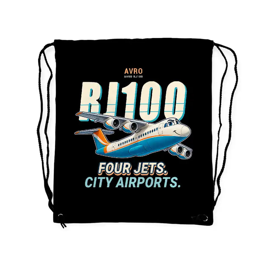 Avro RJ100 - Drawstring Bag - Cartoon - Black