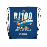 Thumbnail for Avro RJ100 - Drawstring Bag - Cartoon + Name - Blue