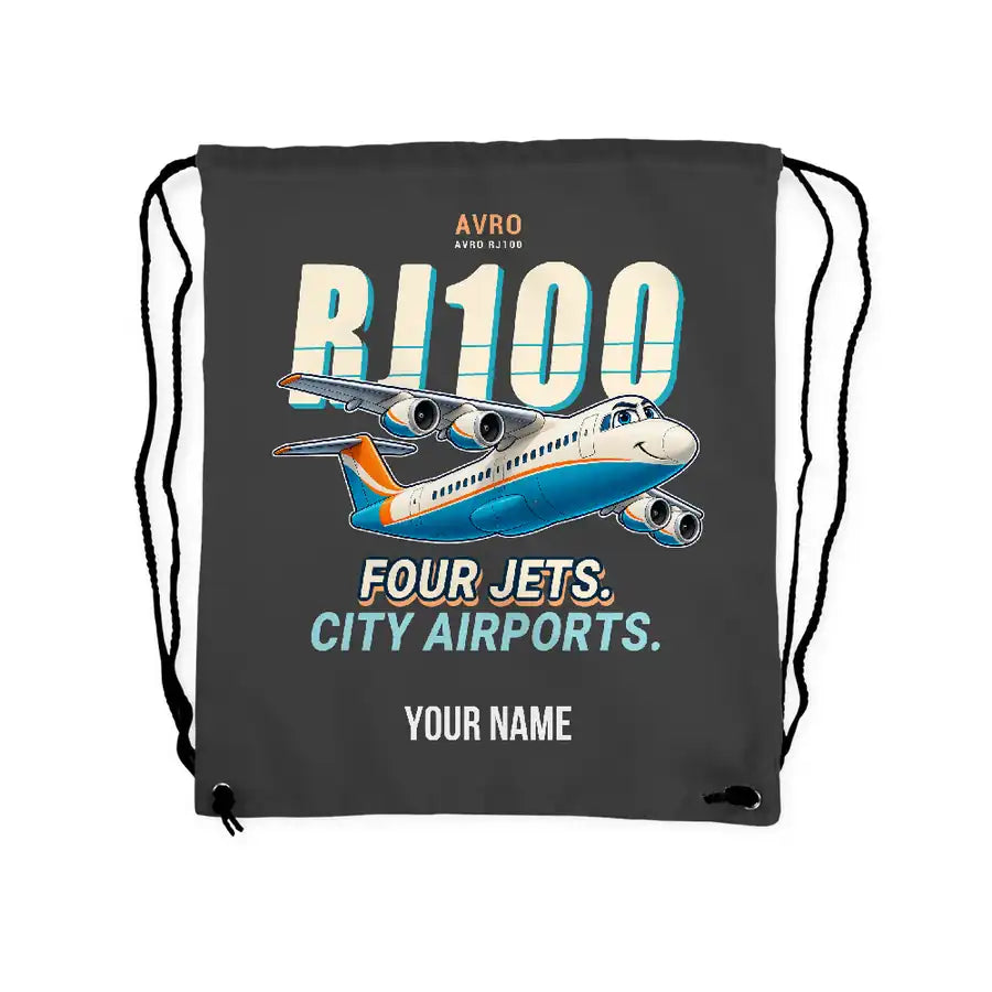 Avro RJ100 - Drawstring Bag - Cartoon + Name - Gray