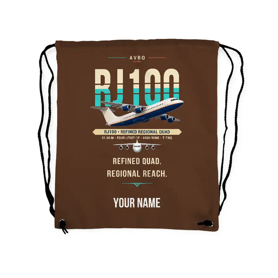 Avro RJ100 - Drawstring Bag - Original + Name - Brown