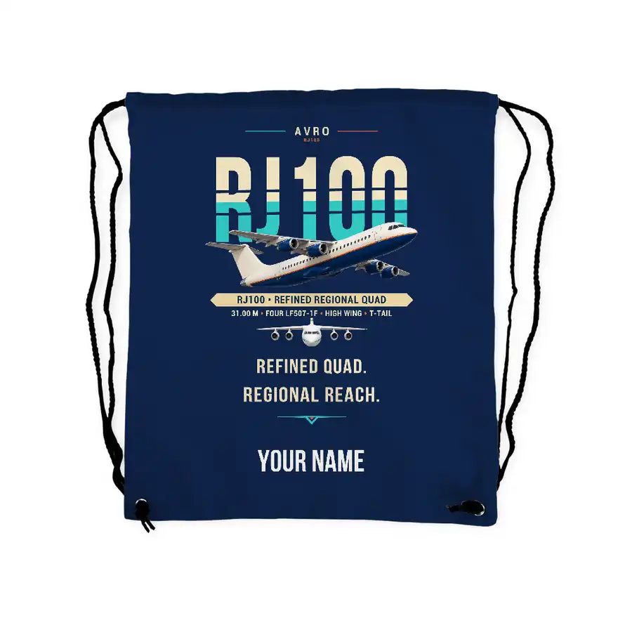 Avro RJ100 - Drawstring Bag - Original + Name - Dark Blue