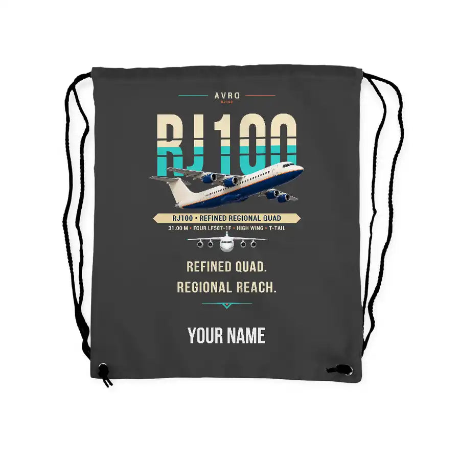 Avro RJ100 - Drawstring Bag - Original + Name - Gray
