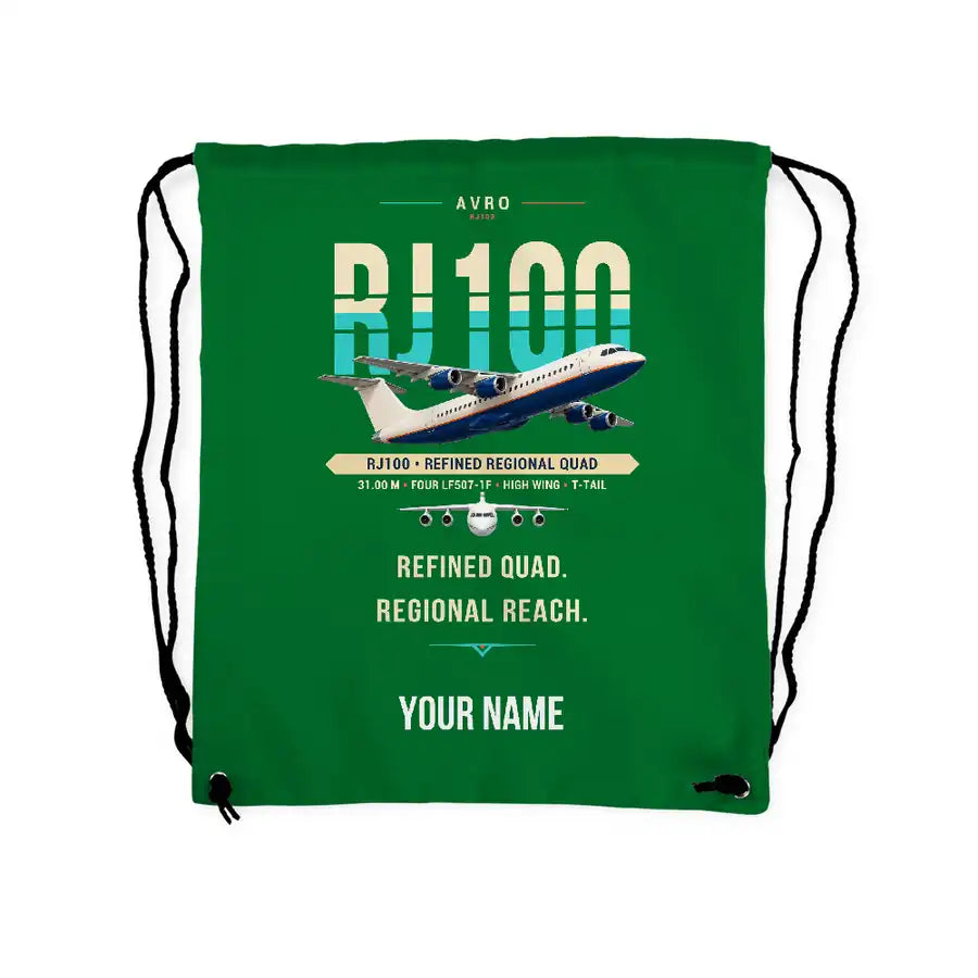 Avro RJ100 - Drawstring Bag - Original + Name - Green