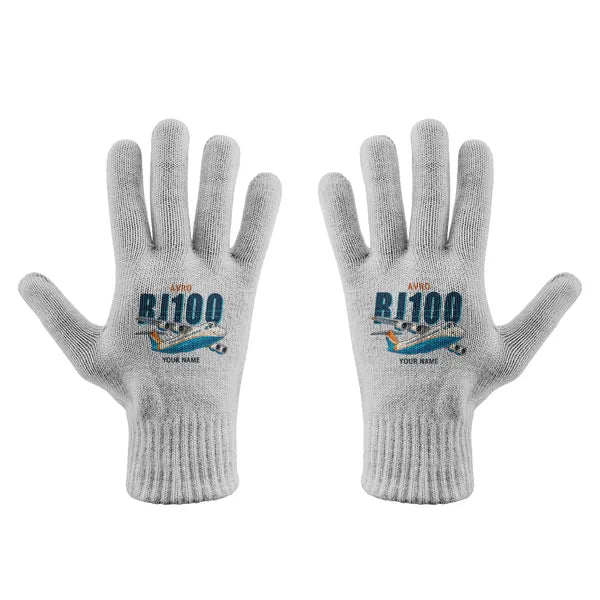 Avro RJ100 - Gloves - Full - Cartoon + Name - Light Gray