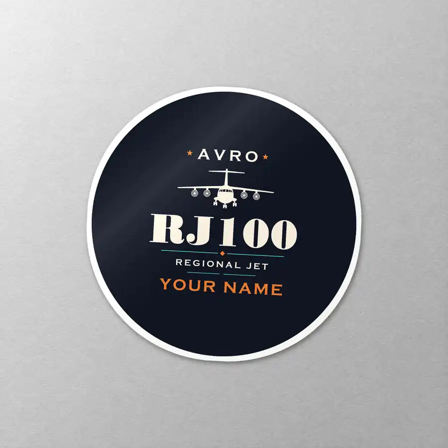 Avro RJ100 - Heritage + Name - Circle Sticker - Close-up