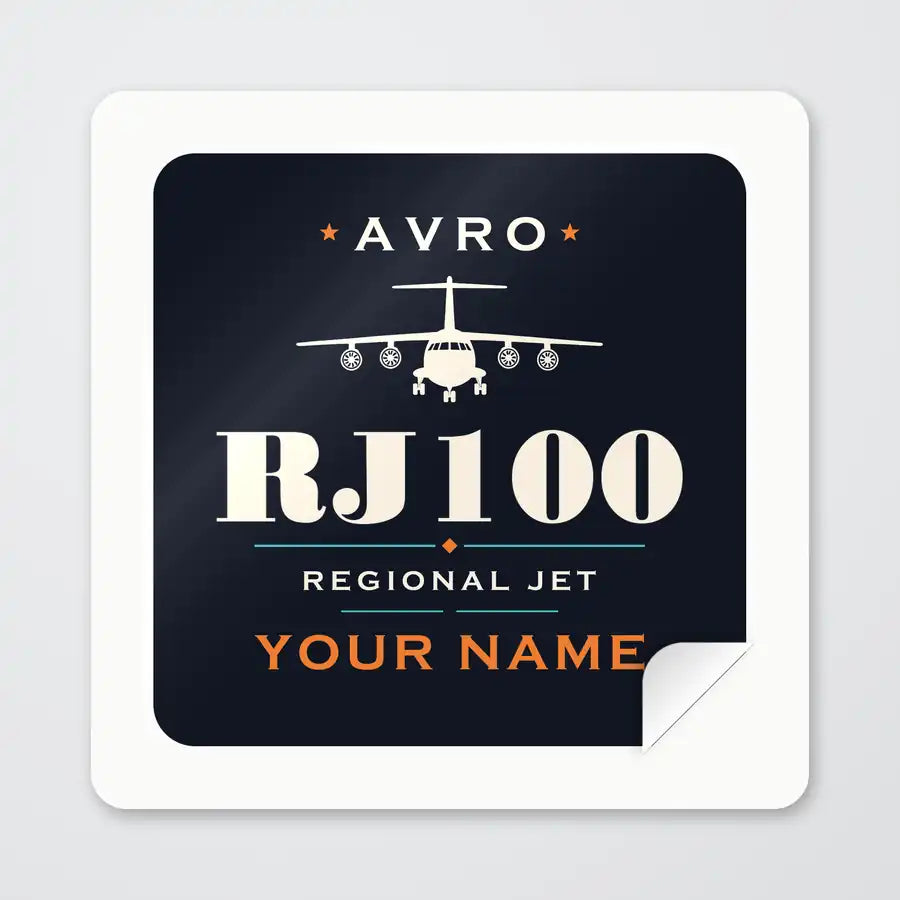 Avro RJ100 - Heritage + Name - Square Sticker - Peel