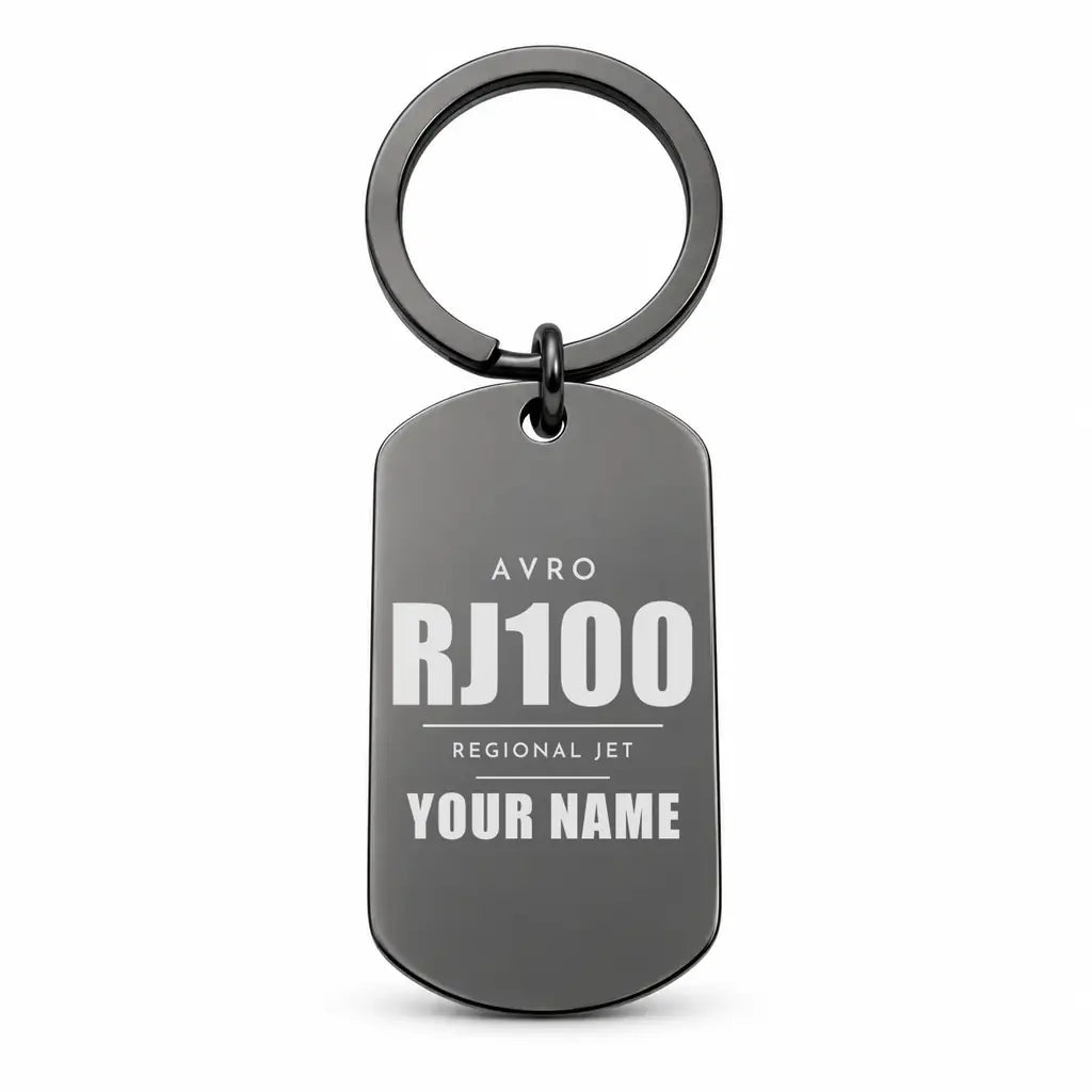 Avro RJ100 - Key Chain - Tag + Name - Black