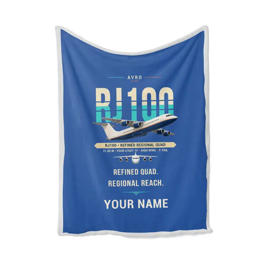 Avro RJ100 - Original + Name - Blanket - Blue