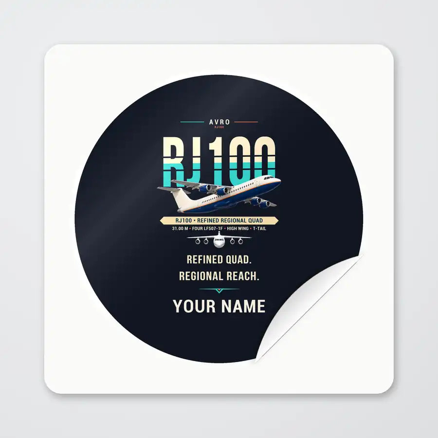 Avro RJ100 - Original + Name - Circle Sticker - Peel