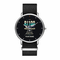Thumbnail for Avro RJ100 - Original + Name - Slim Leather - Silver and Black Nylon Strap