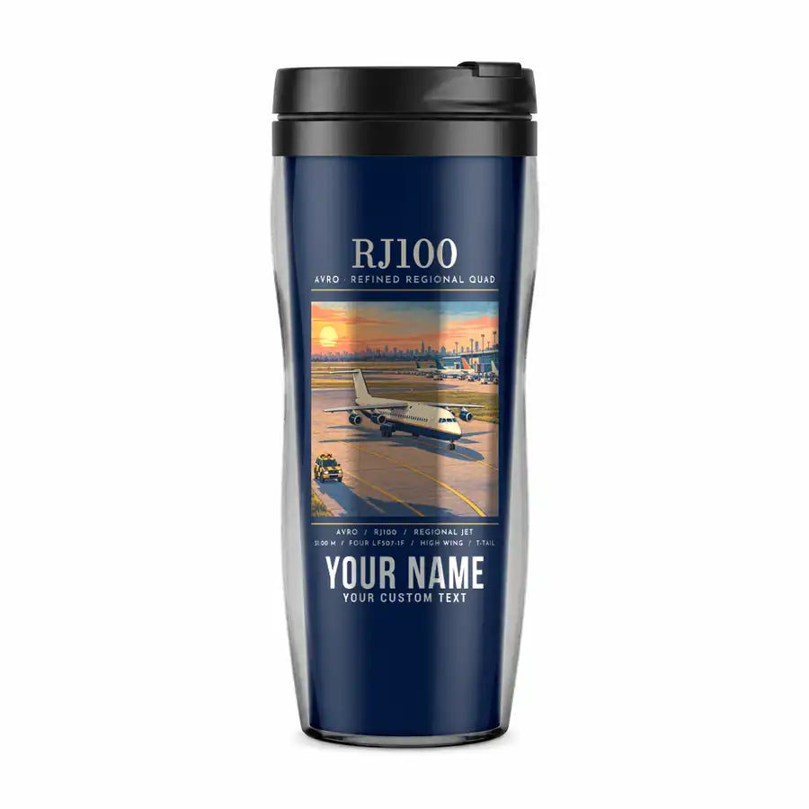 Avro RJ100 - Poster + Name - Plastic (No Holder) - Dark Blue
