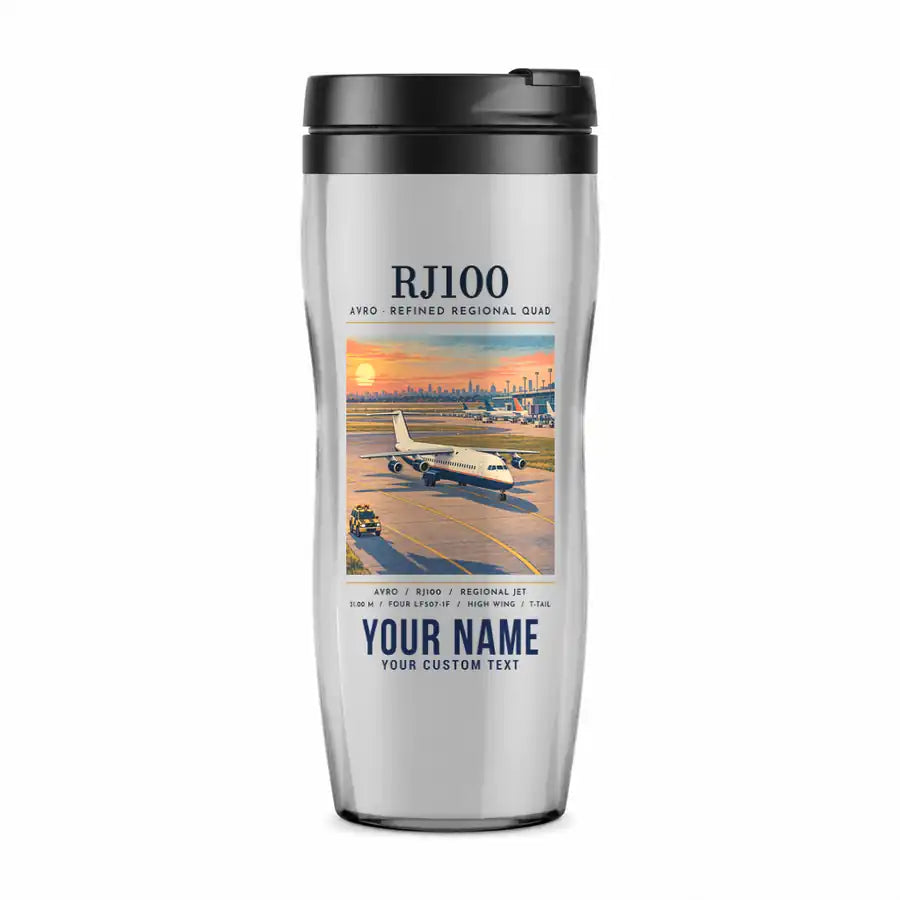 Avro RJ100 - Poster + Name - Plastic (No Holder) - Light Gray