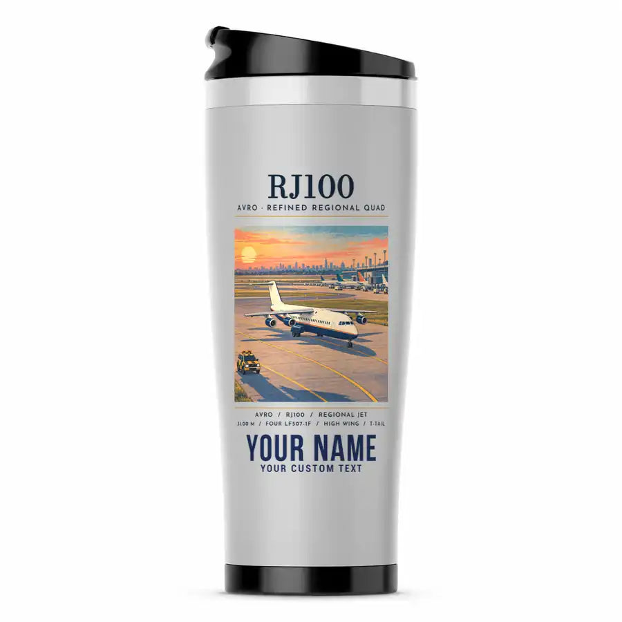 Avro RJ100 - Poster + Name - Stainless Steel (No Holder) - Light Gray
