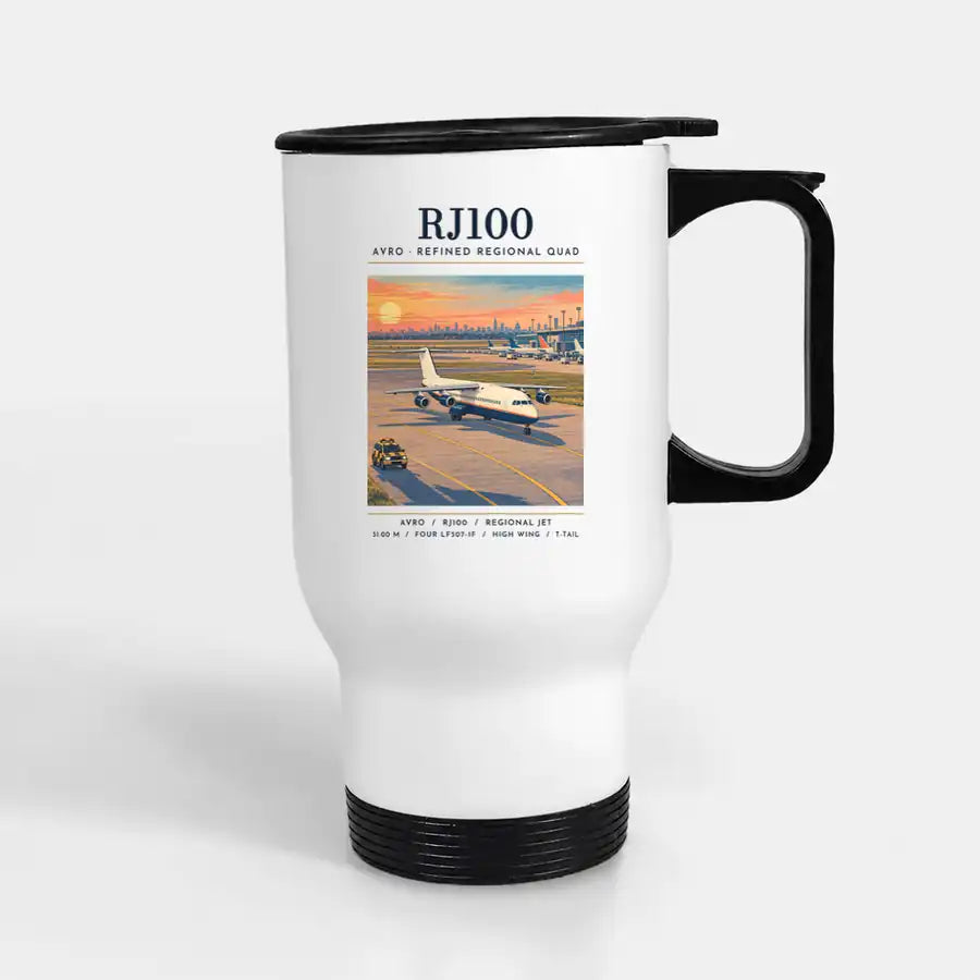Avro RJ100 - Poster - Stainless Steel with Holder - White