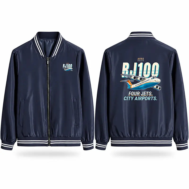 Avro RJ100 Stylish Jackets - Baseball Collar - Cartoon - Navy Blue