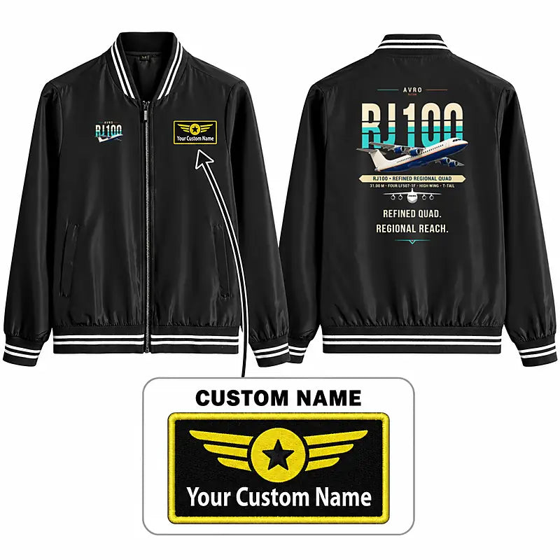 Avro RJ100 Stylish Jackets - Baseball Collar - Original + Name - Black