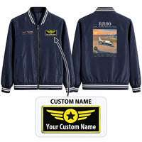 Thumbnail for Avro RJ100 Stylish Jackets - Baseball Collar - Poster + Name - Navy Blue