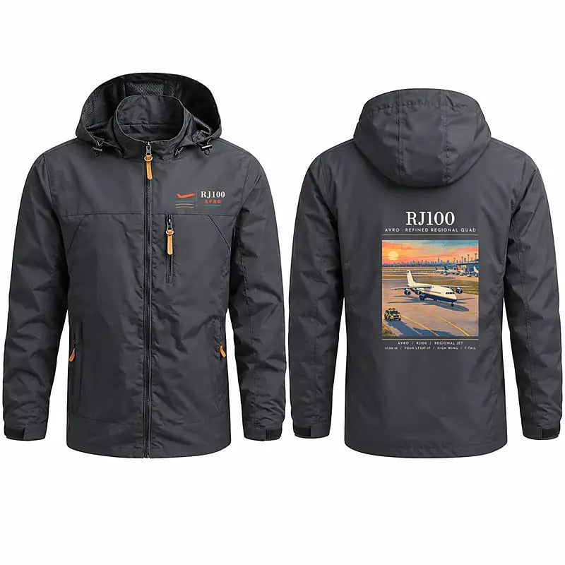 Avro RJ100 Stylish Jackets - Hooded Windbreaker - Poster - Charcoal