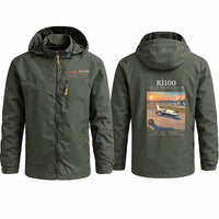 Thumbnail for Avro RJ100 Stylish Jackets - Hooded Windbreaker - Poster - Olive Green