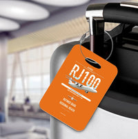 Thumbnail for Avro RJ100 design on orange acrylic luggage tags, double-side print