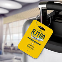Thumbnail for Avro RJ100 design on yellow acrylic luggage tags, double-side print