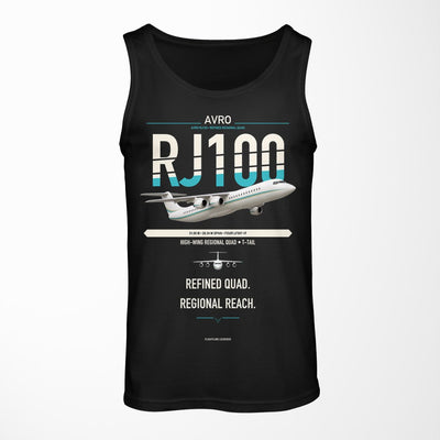 Avro RJ100 design on black tank top