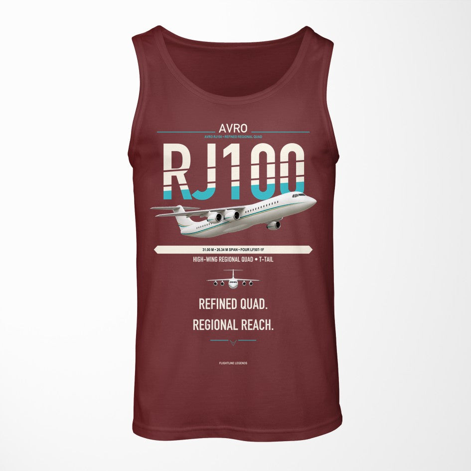Avro RJ100 design on dark red tank top