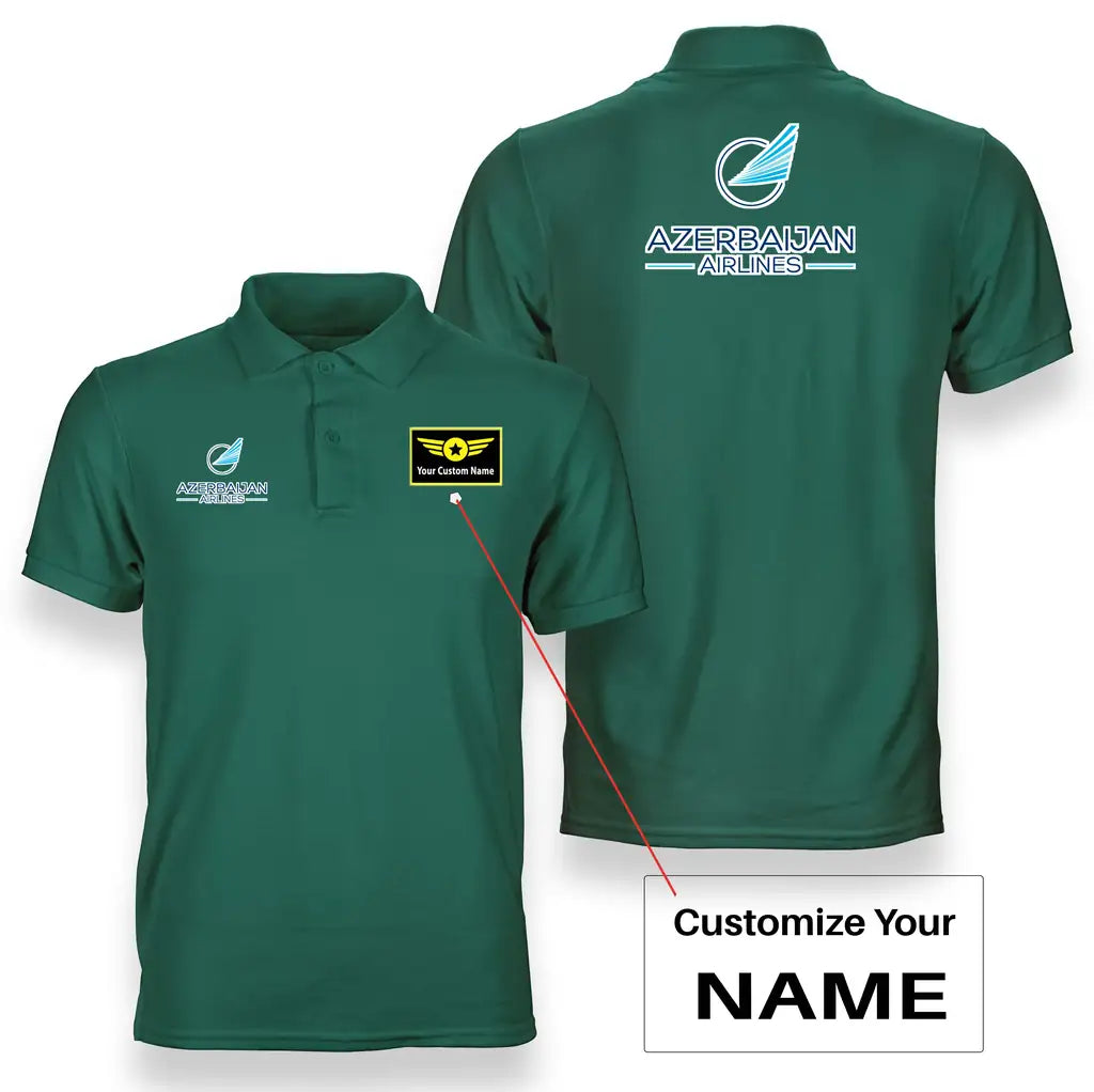 Azerbaijan Airlines logo on green + name double side polo t shirt