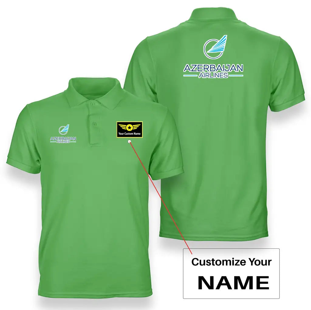 Azerbaijan Airlines logo on light green + name double side polo t shirt