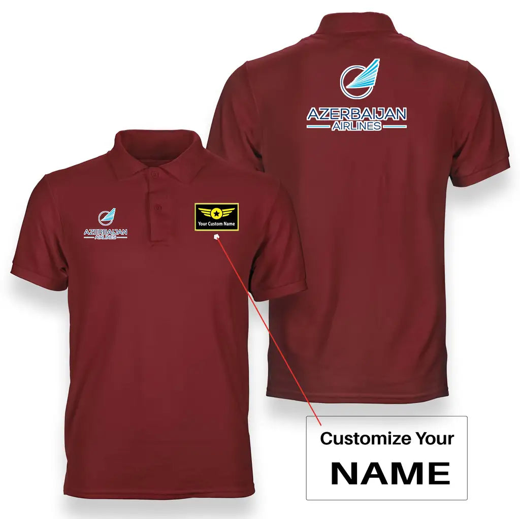 Azerbaijan Airlines logo on red + name double side polo t shirt