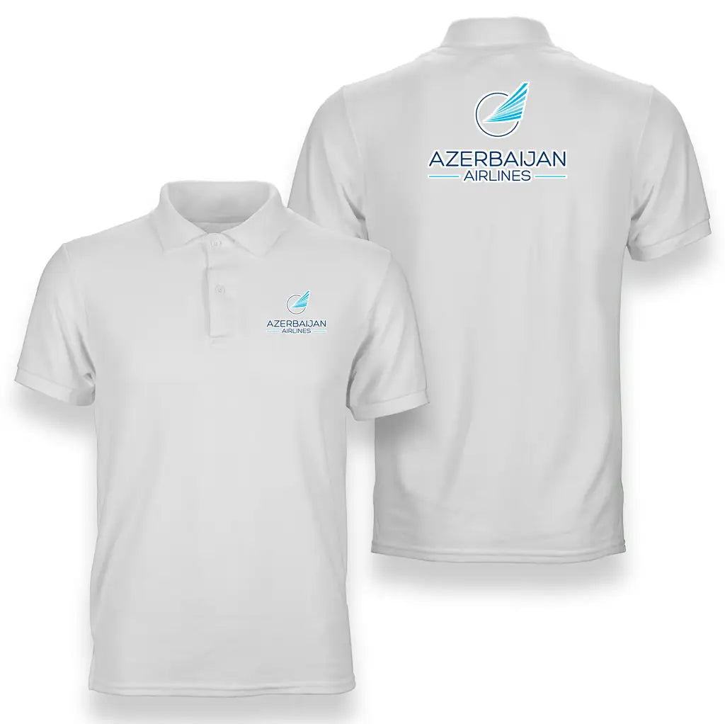 Azerbaijan Airlines logo on white double side polo t shirt