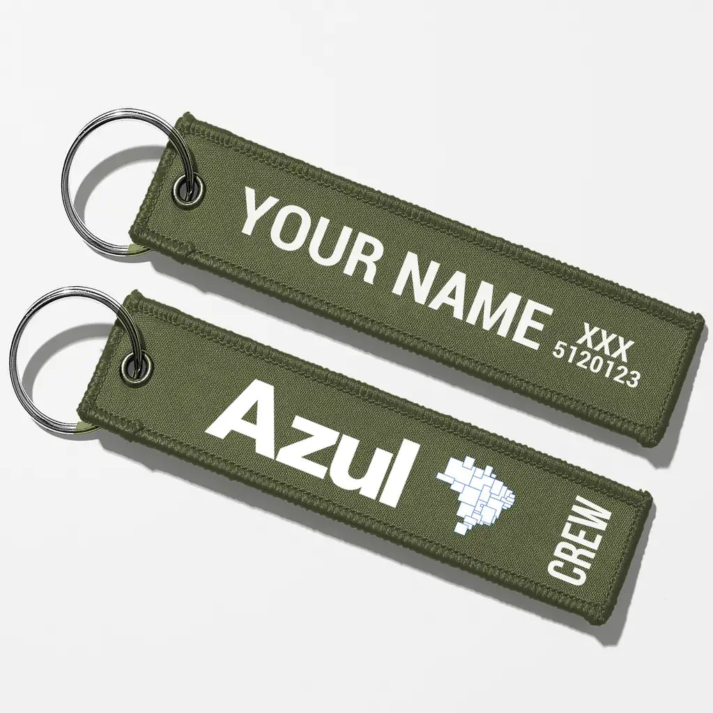 Azul Airlines Crew & Staff Tag Key Chains - Green Army - Crew + Name