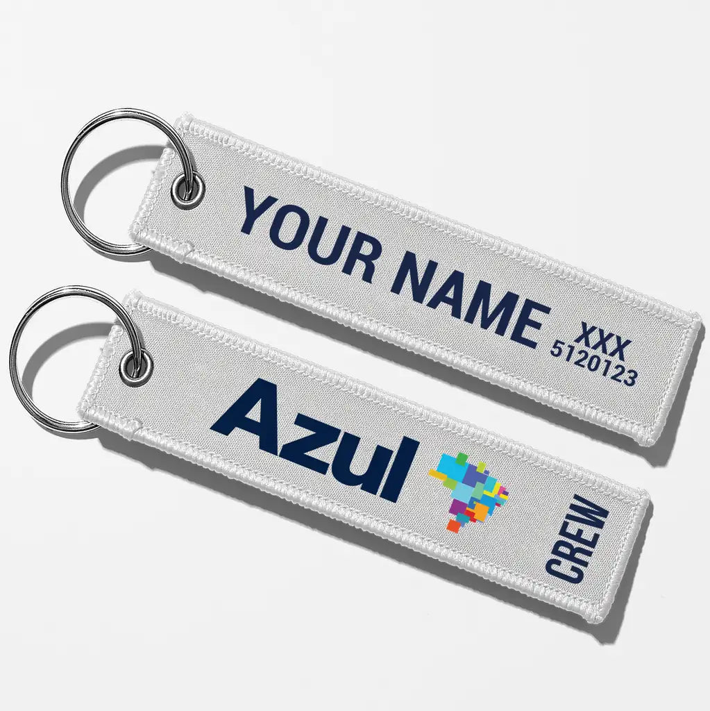 Azul Airlines Crew & Staff Tag Key Chains - White - Crew + Name