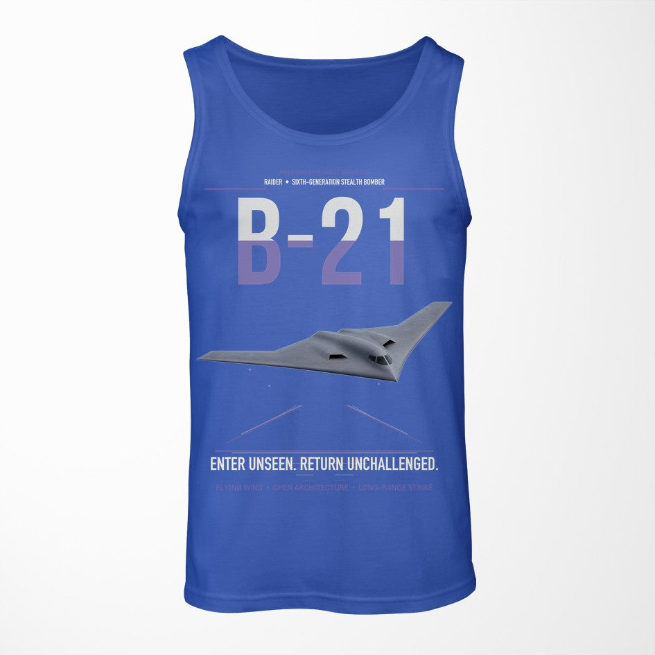 B-21 Raider design on blue tank top