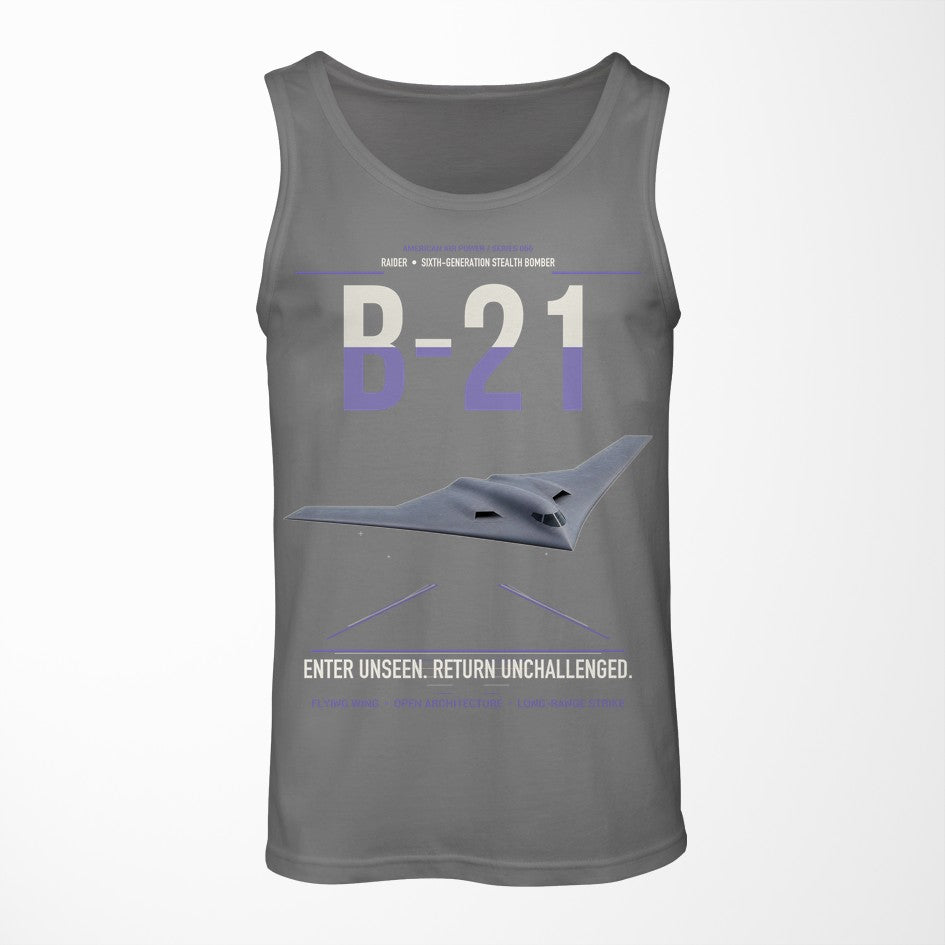 B-21 Raider design on gray tank top