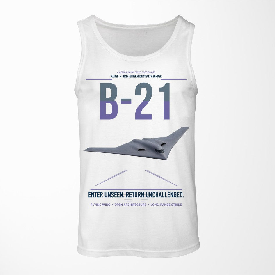 B-21 Raider design on white tank top