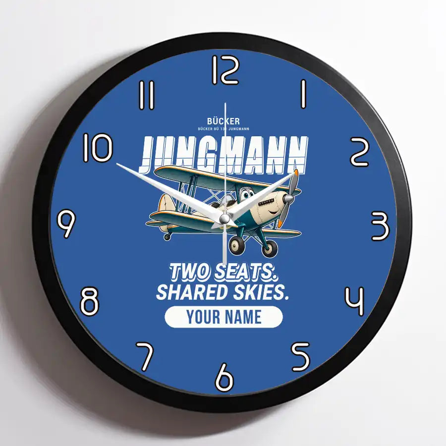 Bücker Bü 131 Jungmann - Cartoon + Name - Framed - Blue
