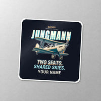 Thumbnail for Bücker Bü 131 Jungmann - Cartoon + Name - Square Sticker - Close-up