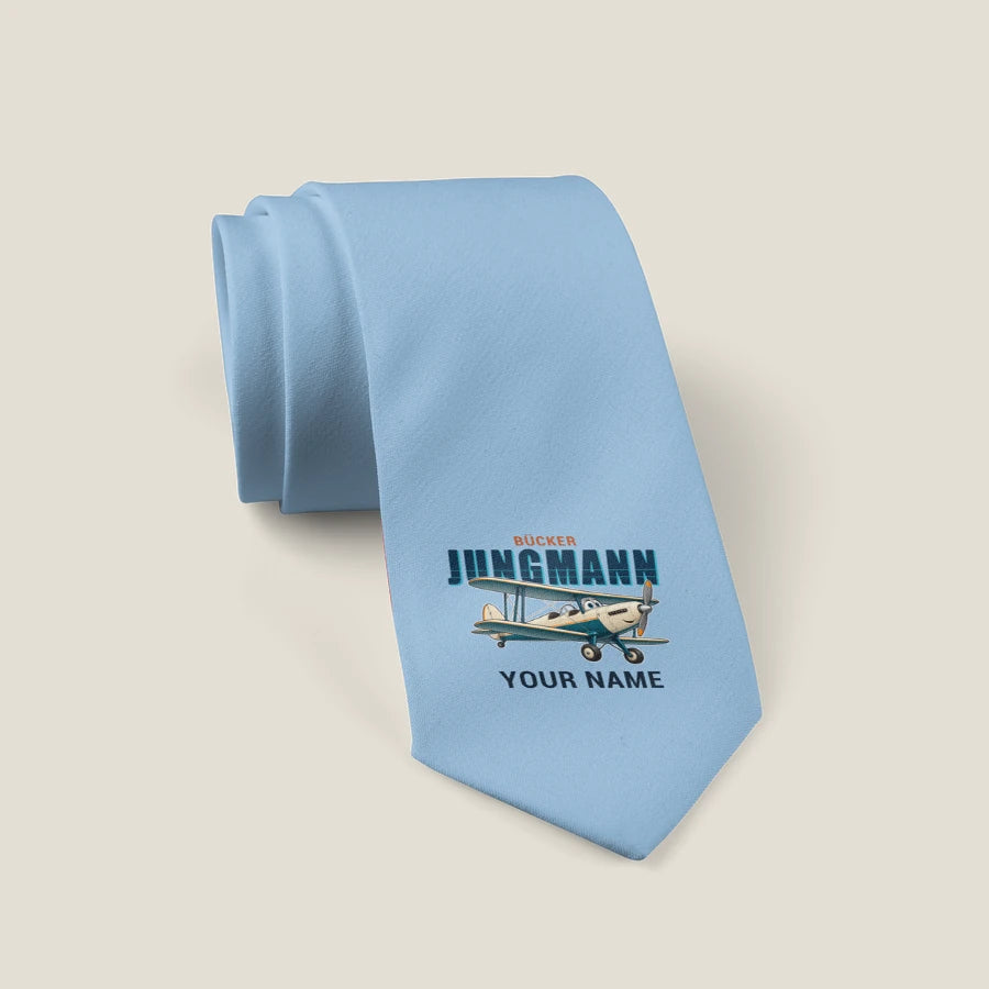 Bücker Bü 131 Jungmann - Cartoon + Name - Tie - Light Blue