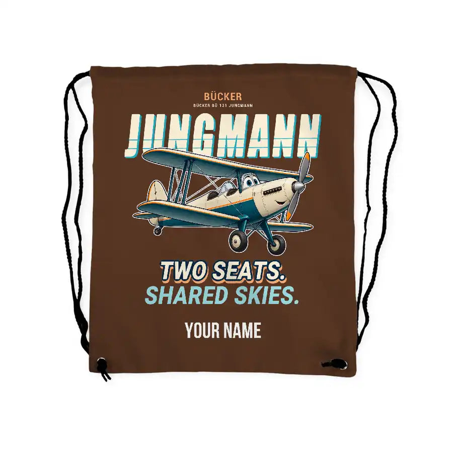Bücker Bü 131 Jungmann - Drawstring Bag - Cartoon + Name - Brown