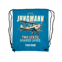 Thumbnail for Bücker Bü 131 Jungmann - Drawstring Bag - Cartoon + Name - Light Blue