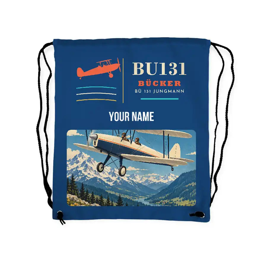 Bücker Bü 131 Jungmann - Drawstring Bag - Classic + Name - Blue