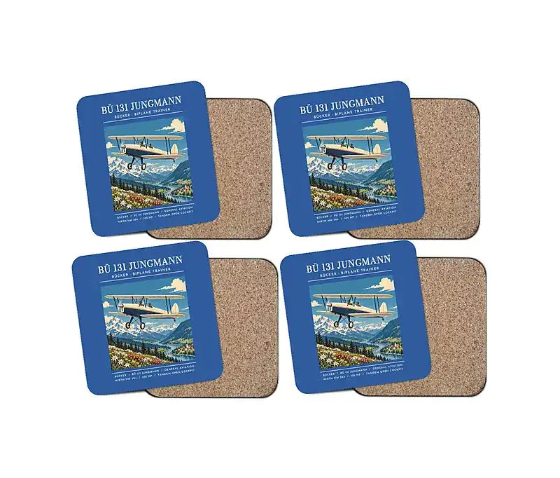 Bücker Bü 131 Jungmann - Poster - Coaster Set - Blue