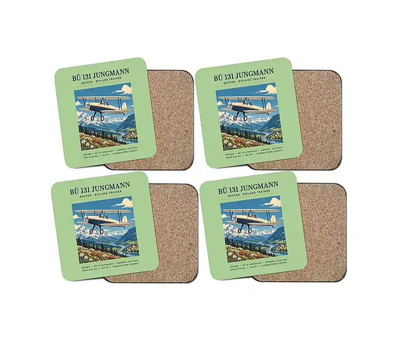 Bücker Bü 131 Jungmann - Poster - Coaster Set - Light Green