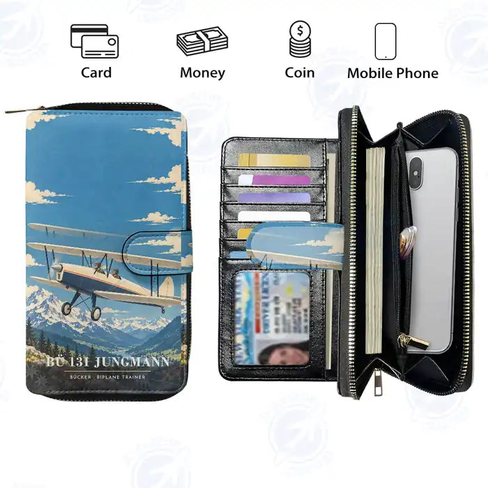 Bücker Bü 131 Jungmann Leather Wallets - Zip Long Wallet - 3D