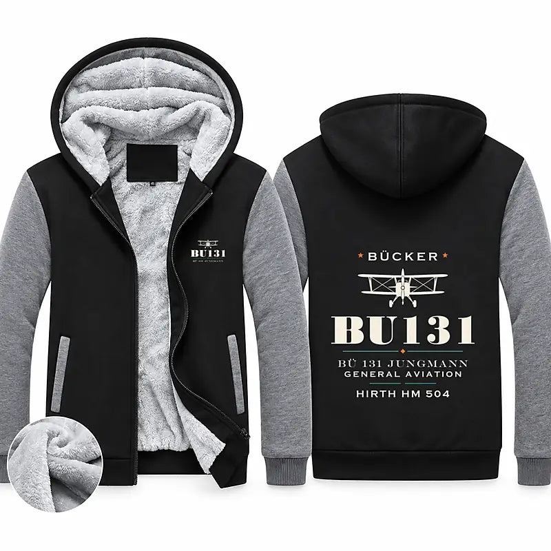 Bücker Bü 131 Jungmann Zipped Sweatshirts - Heritage - Black & Gray