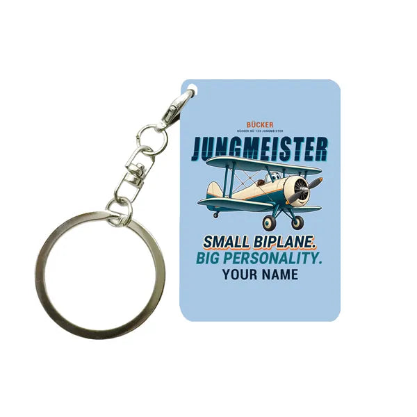 Bücker Bü 133 Jungmeister - Cartoon + Name - Key Chain - Light Blue