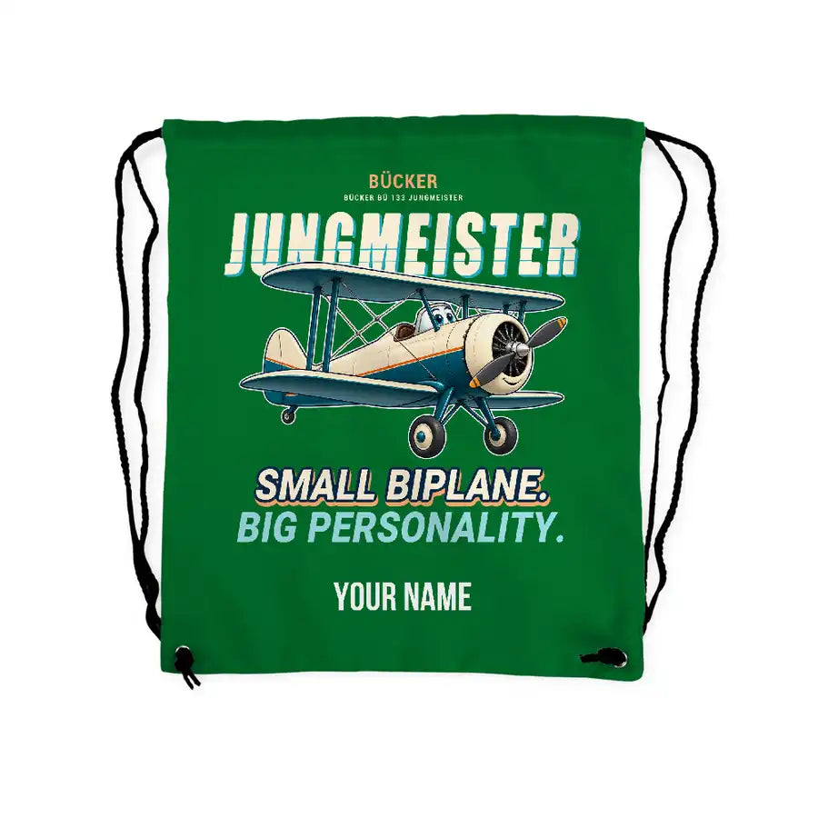 Bücker Bü 133 Jungmeister - Drawstring Bag - Cartoon + Name - Green